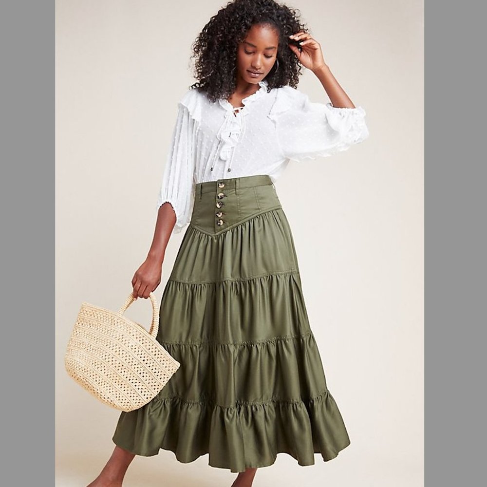 Anthropologie Maeve Lainey Tiered Maxi Skirt